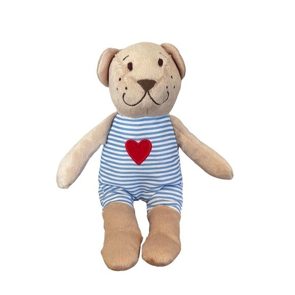 Ikea Fabler Bjorn Baby Teddy Bear Plush Stuffed Animal Blue Striped Red Heart 9" - Picture 1 of 7